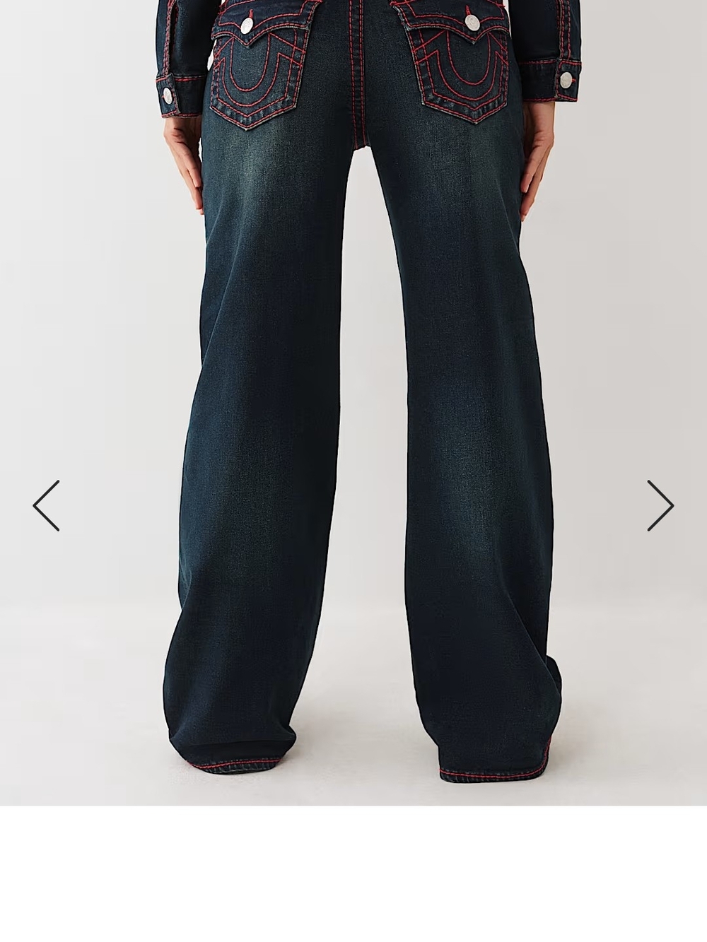 True Religion Dark Indigo Wide-Leg Jeans with Red Contrast Stitching - Picture 4 of 5